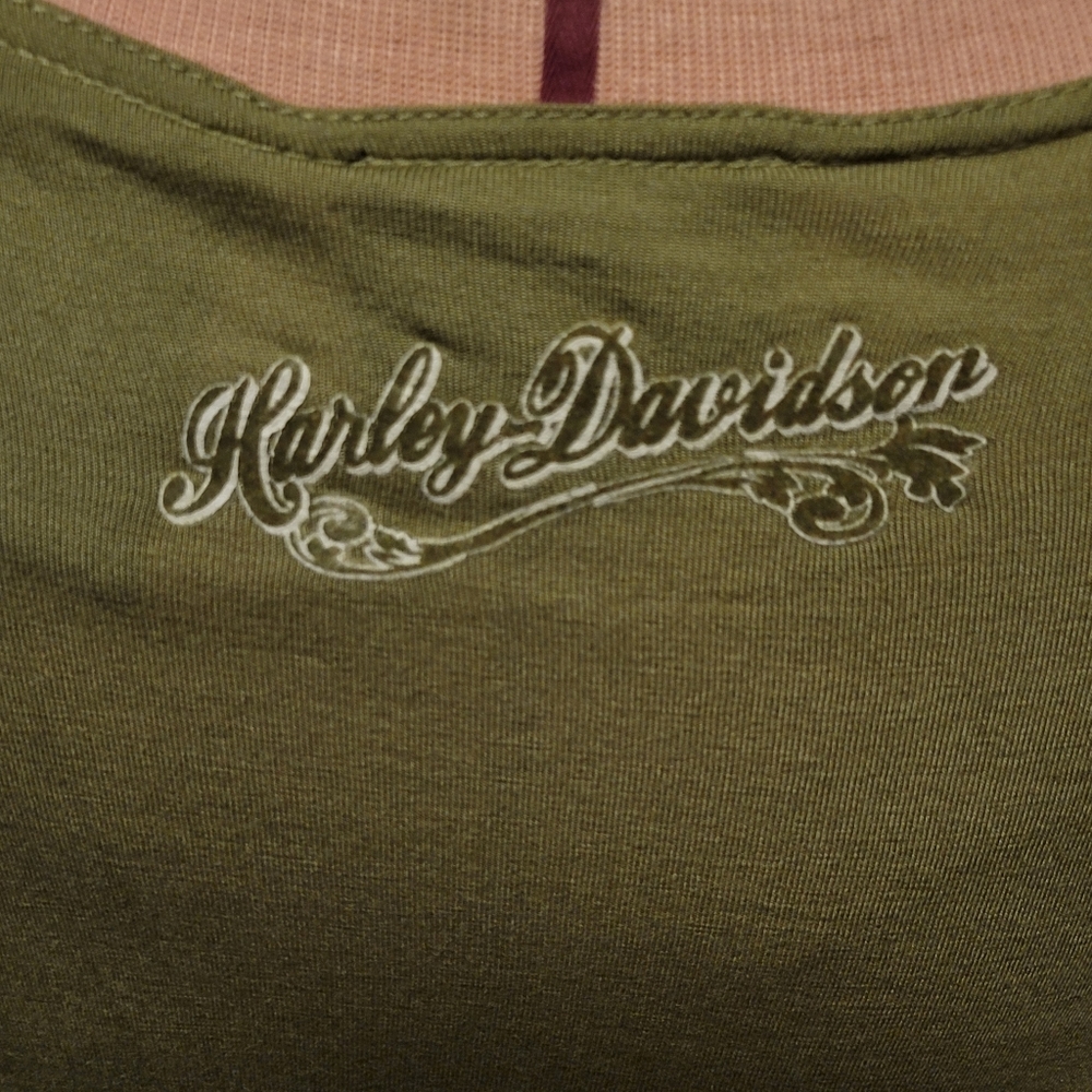 Vtg Y2K Harley Davidson olive green sequins lace long sleeve bolero shrug L NWT - Picture 9 of 16
